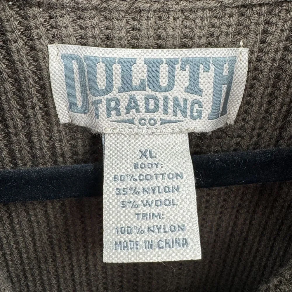 DULUTH TRADING CO Brigadier Shawl Collar Green Brown Knit Sweater Size XL